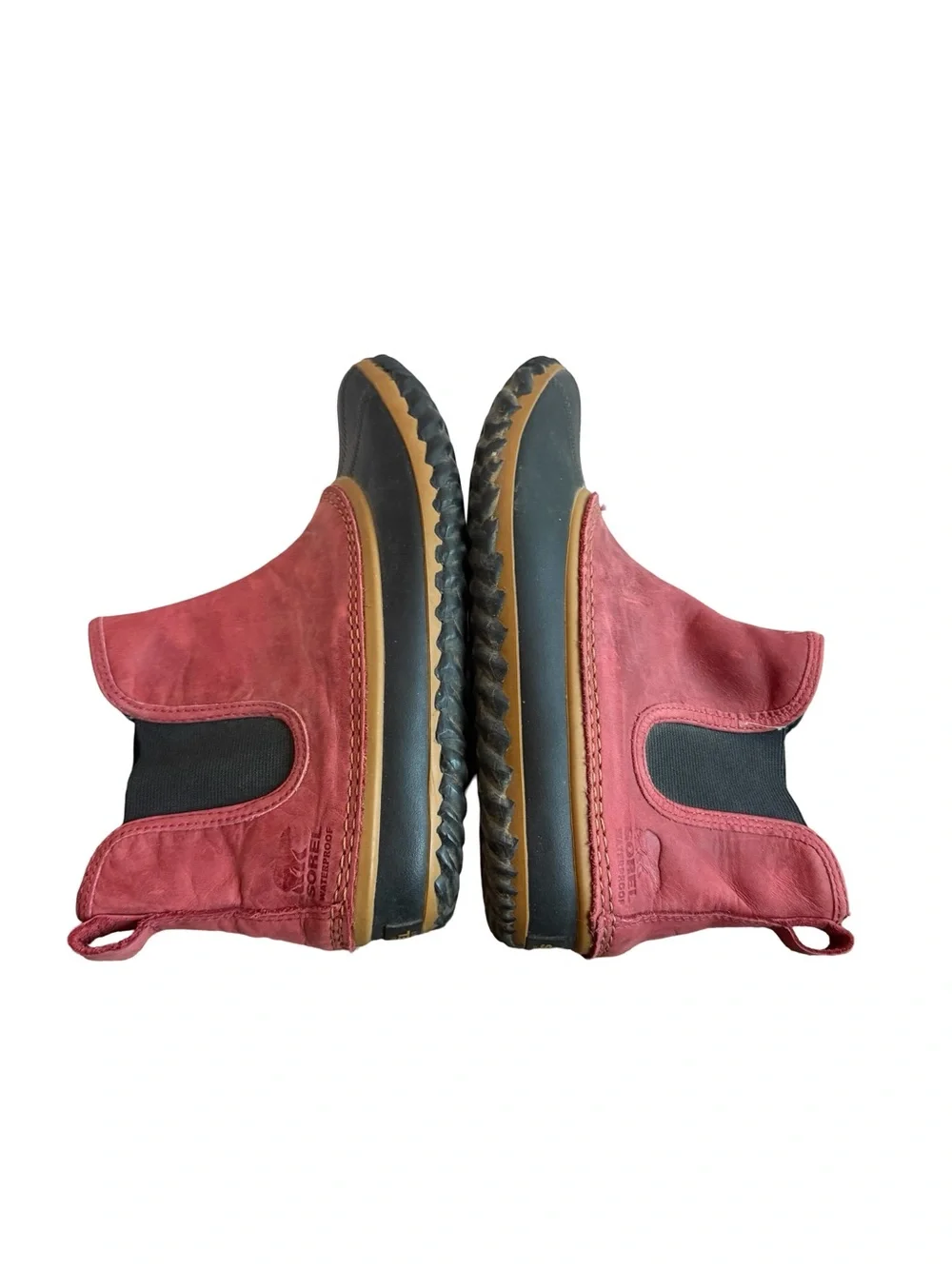 Sorel Out 'N About Chelsea Rain Boots Red Waterproof Rubber Ankle Booties Size 8